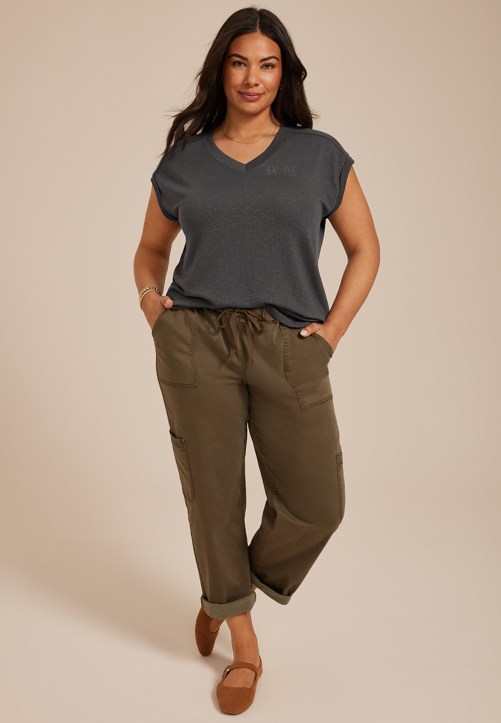 Plus Size 24/7 Berkley V Neck Short Sleeve Tee