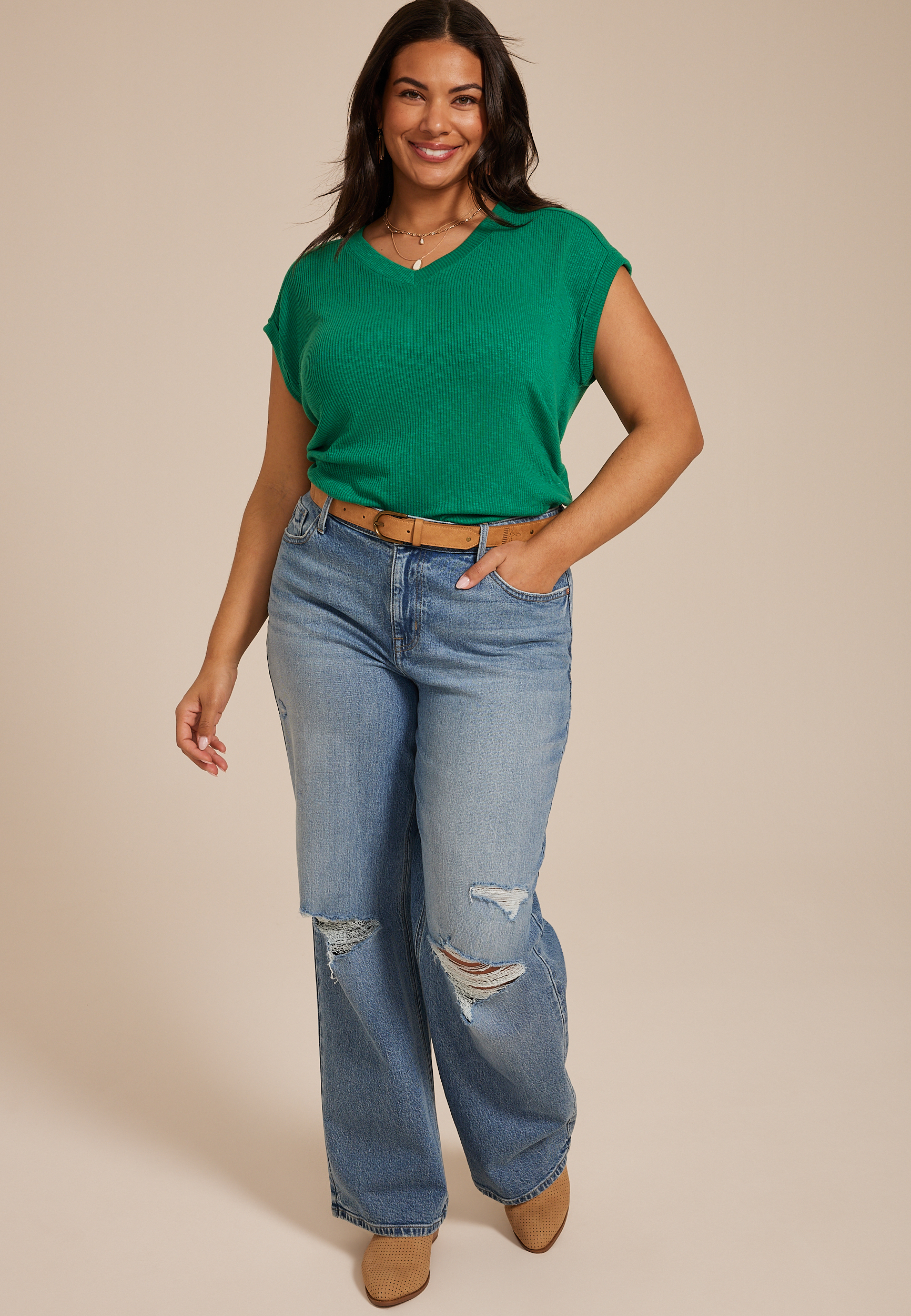 Plus Size 24/7 Berkley V Neck Short Sleeve Tee