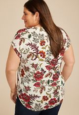 Plus Size 24/7 Berkley Floral V Neck Short Sleeve Tee, C1524, small