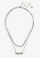 Silver Sparkle Bar Pendant Layered Necklace, C431, small