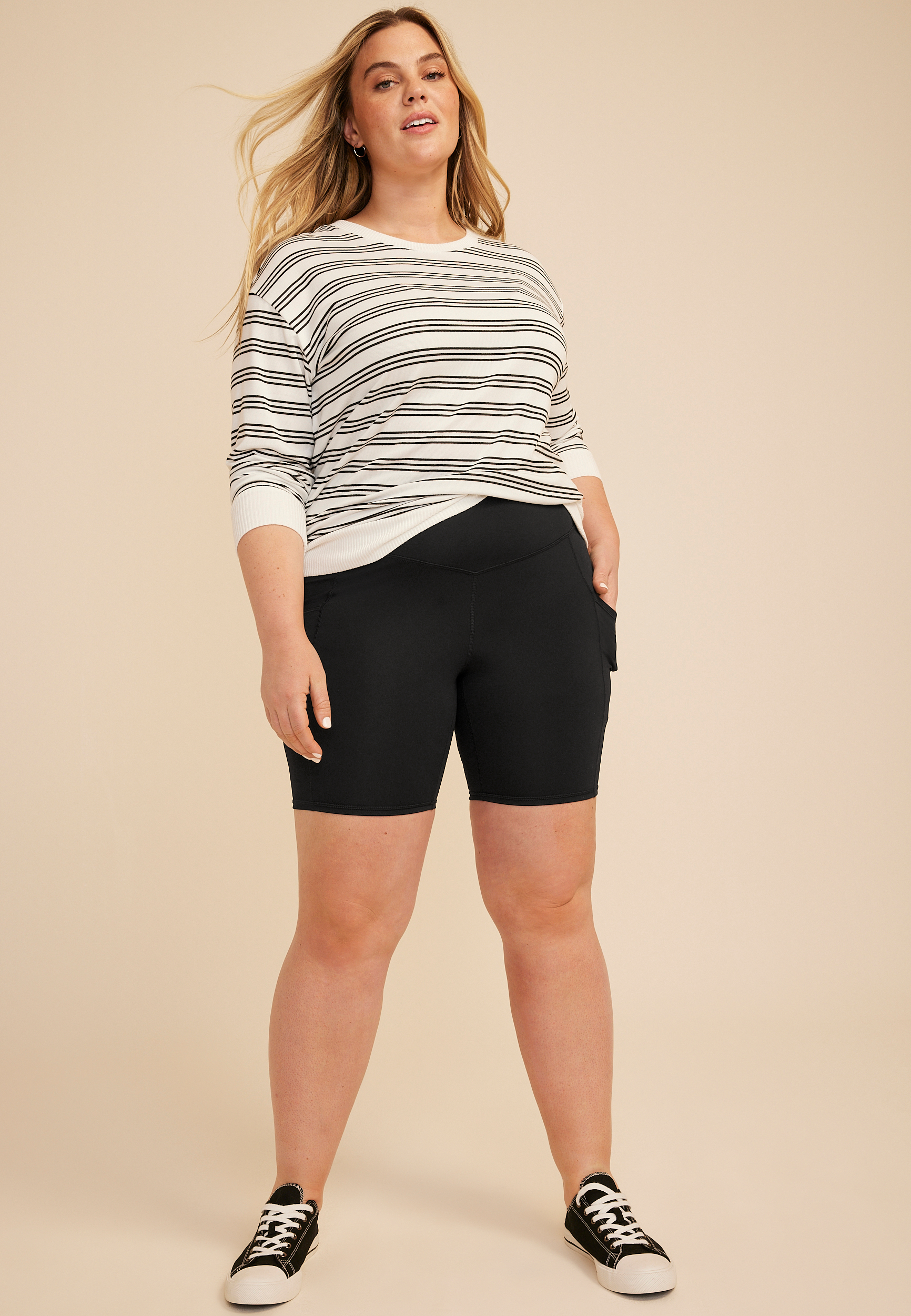 Plus Size High Rise Smooth Pocket Bike Short, C106, large
