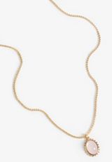 Pink Oval Cabochon Stone Pendant Necklace, GOLD, small