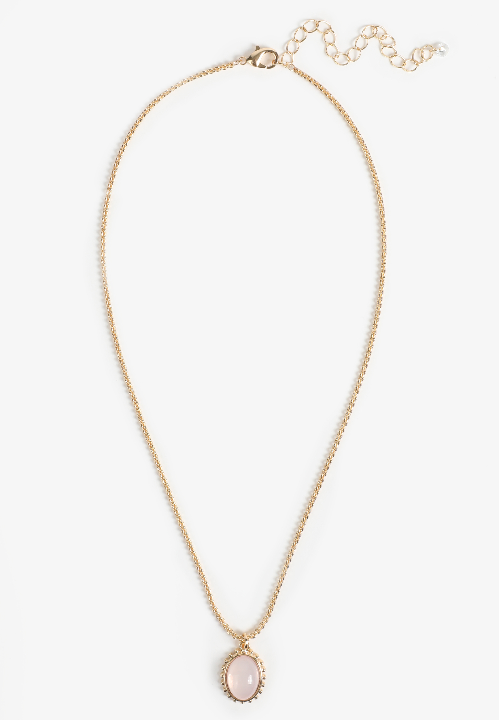 Pink Oval Cabochon Stone Pendant Necklace, GOLD, large