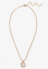 Pink Oval Cabochon Stone Pendant Necklace, GOLD, small