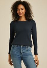 Ribbed Envelope Neck Long Sleeve Tee, C9509, small