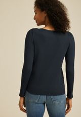 Ribbed Envelope Neck Long Sleeve Tee, C9509, small