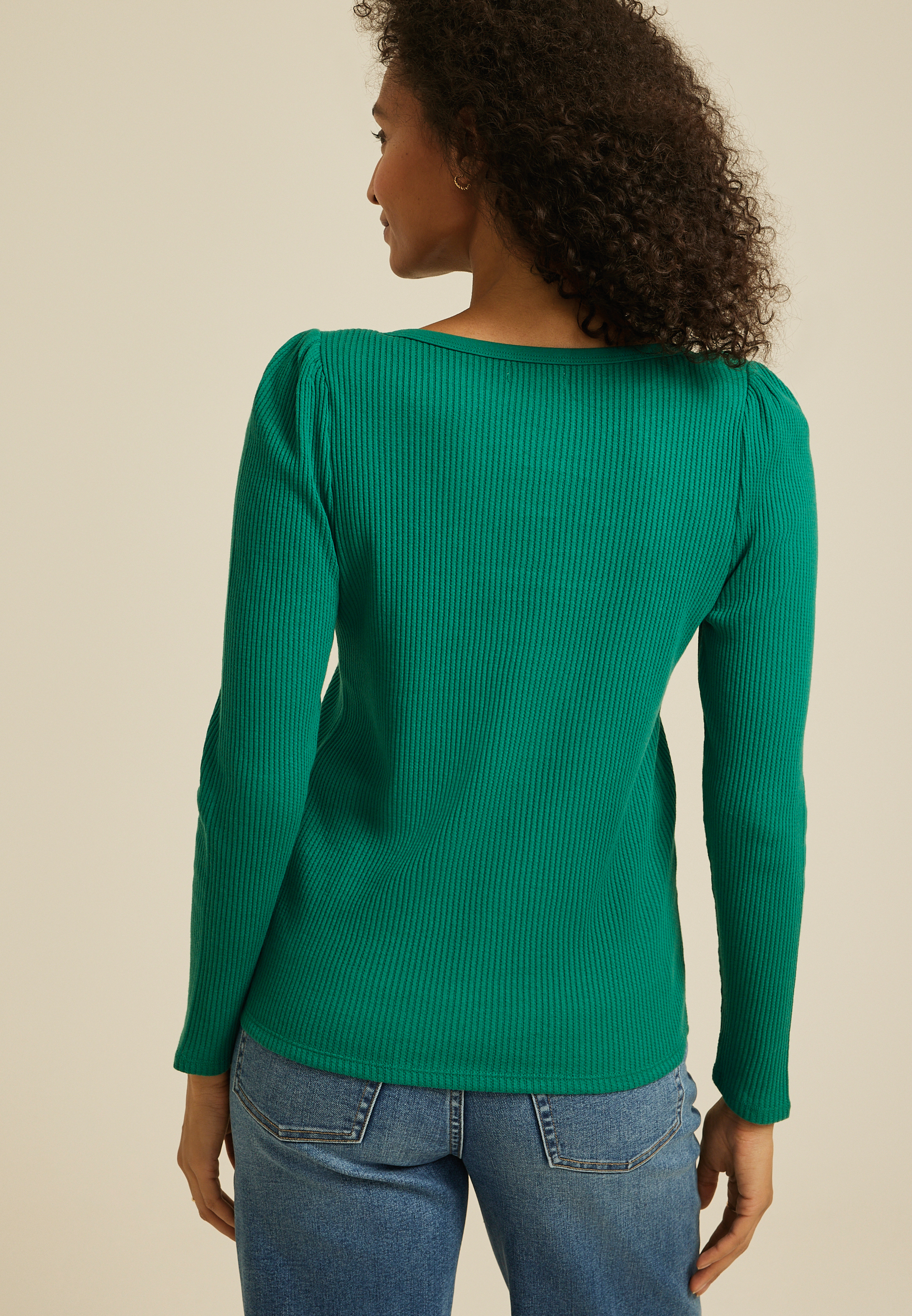 Ribbed Envelope Neck Long Sleeve Tee - thumbnail 5