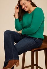 Plus Size Ribbed Envelope Neck Long Sleeve Tee, SHADY GLADE, small