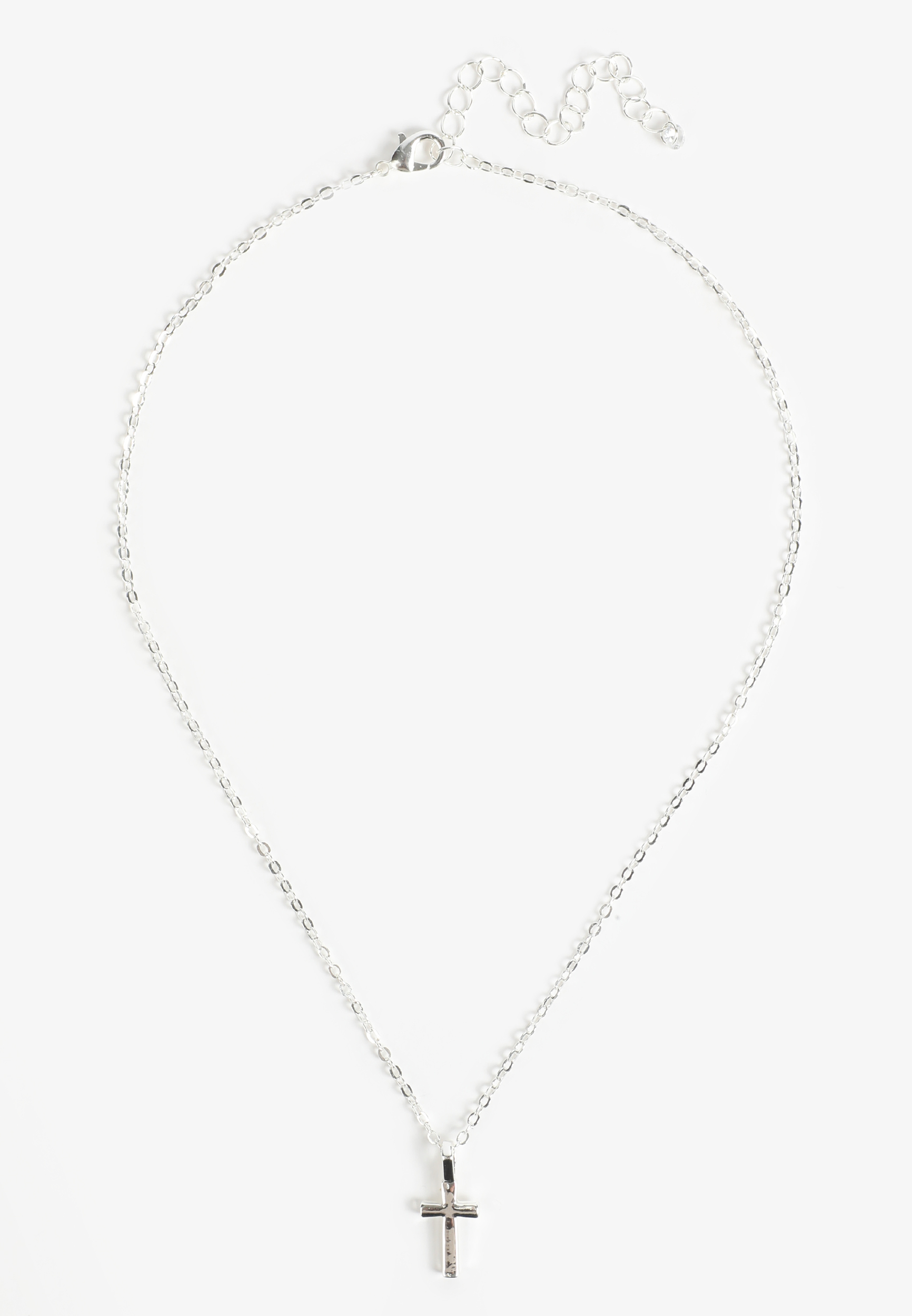 Sterling Silver Plated Cross Pendant Necklace, SILVER, large