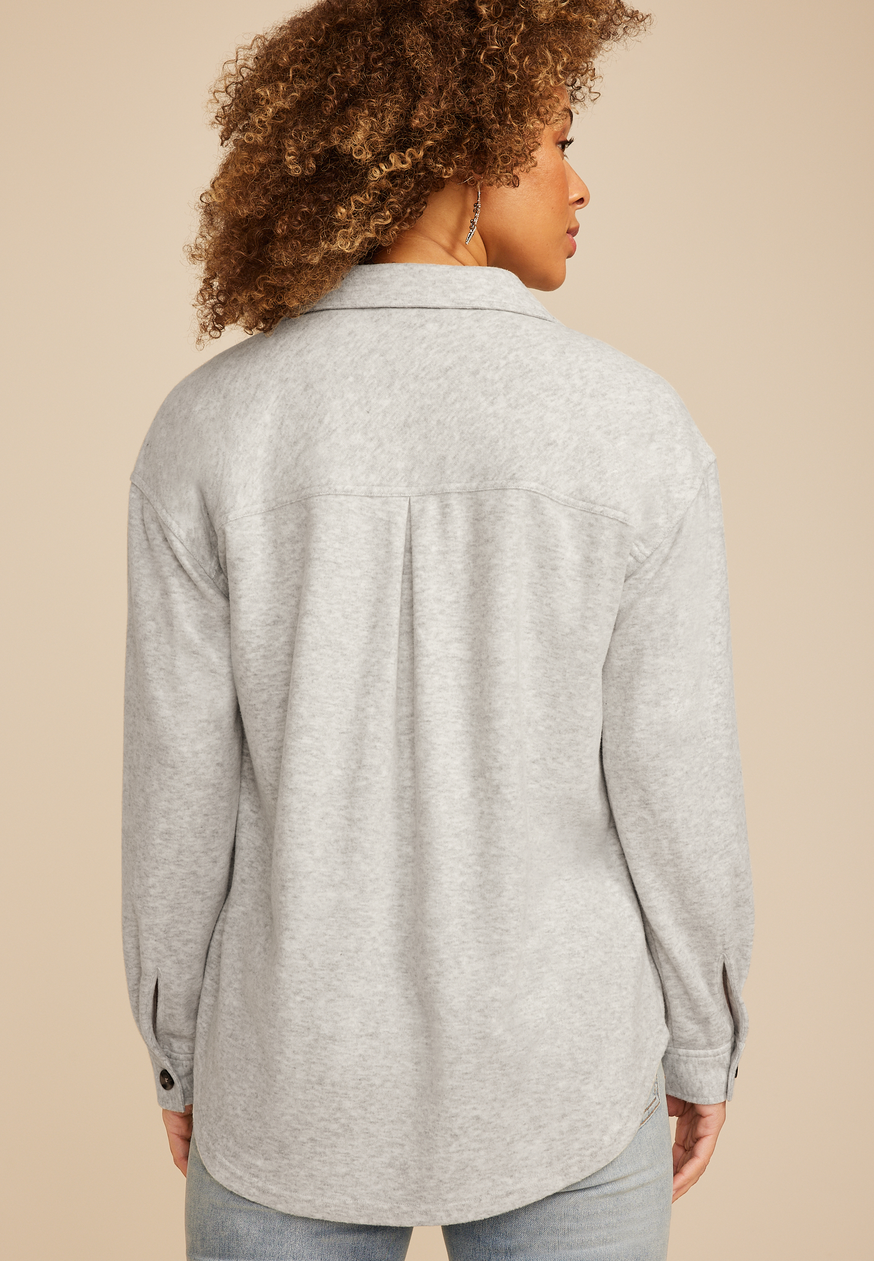 Knit Boyfriend Shacket, LIGHT HEATHER GRAY, large