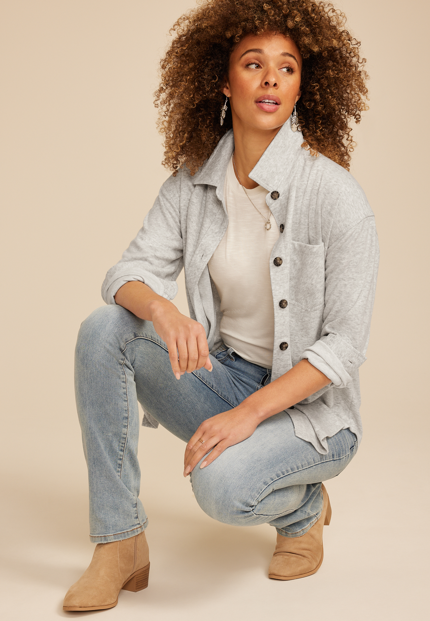 Knit Boyfriend Shacket, LIGHT HEATHER GRAY, large