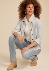 Knit Boyfriend Shacket, LIGHT HEATHER GRAY, small