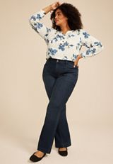 Plus Size Floral Pleated V Neck Button Front Blouse, C1524, small