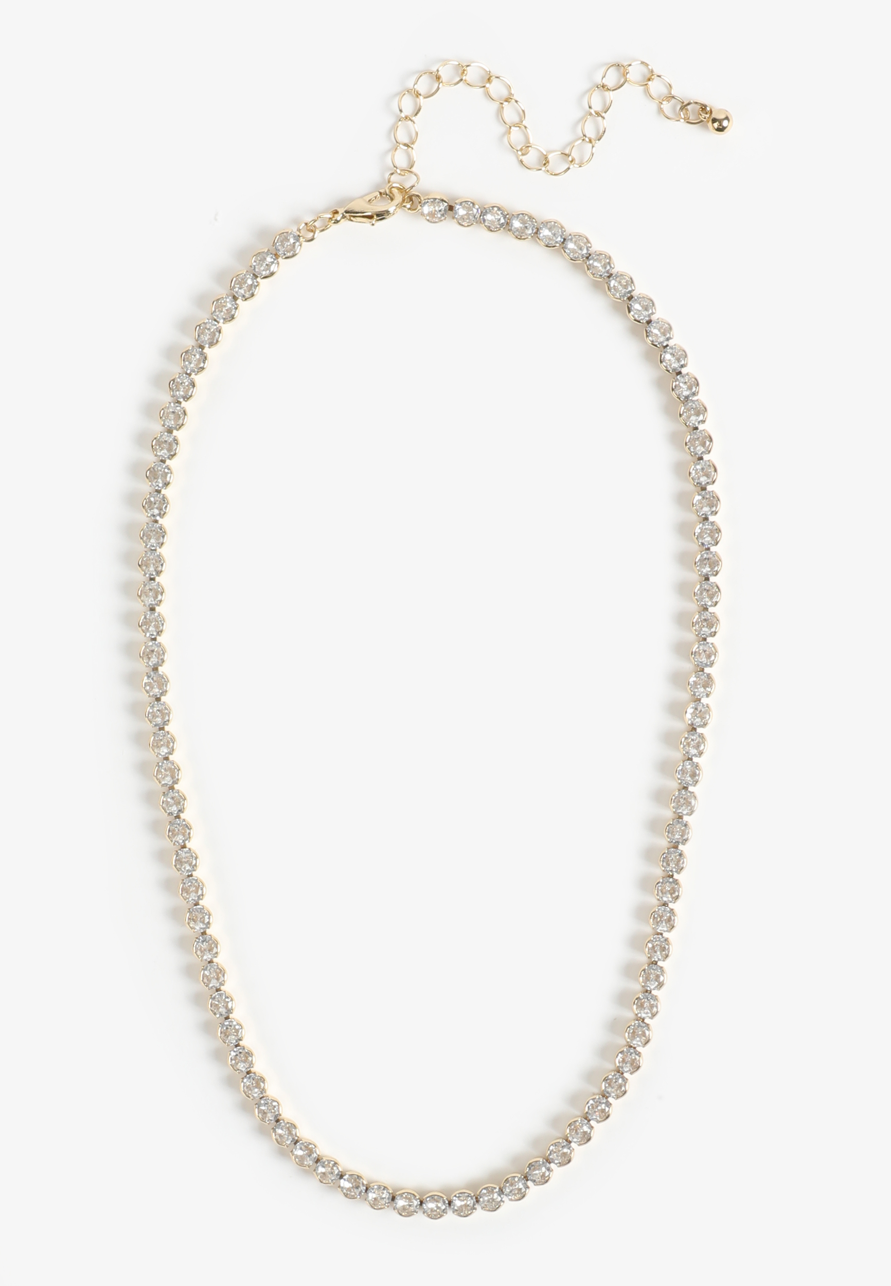 Gold Plated Tennis Necklace, GOLD, large