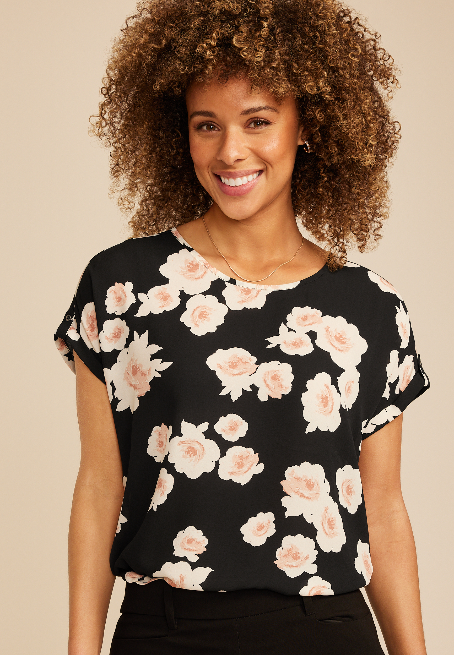 Delton Floral Zipper Back Blouse, C1756, large