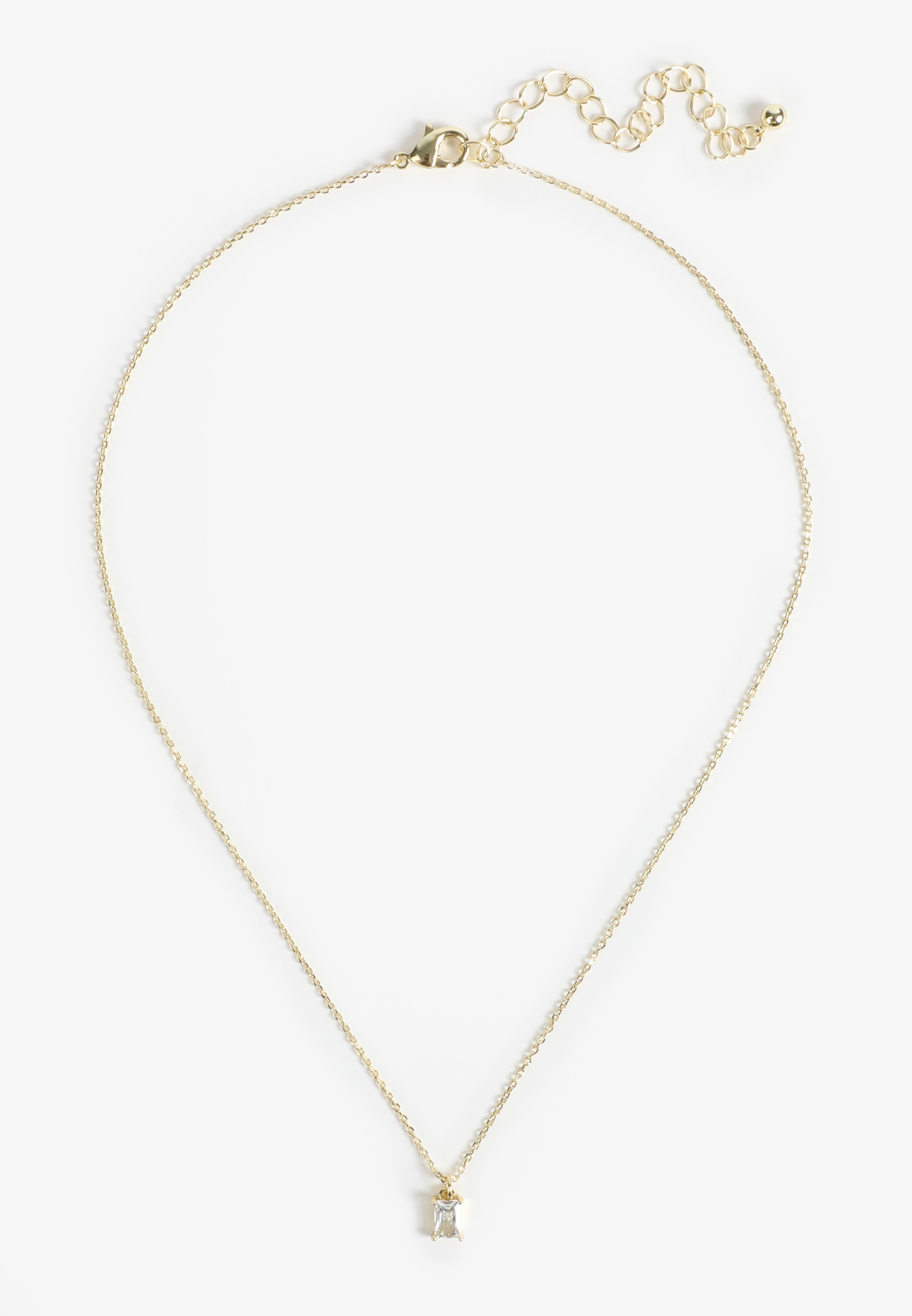 Dainty Gold Plated Baguette Pendant Necklace, GOLD, large
