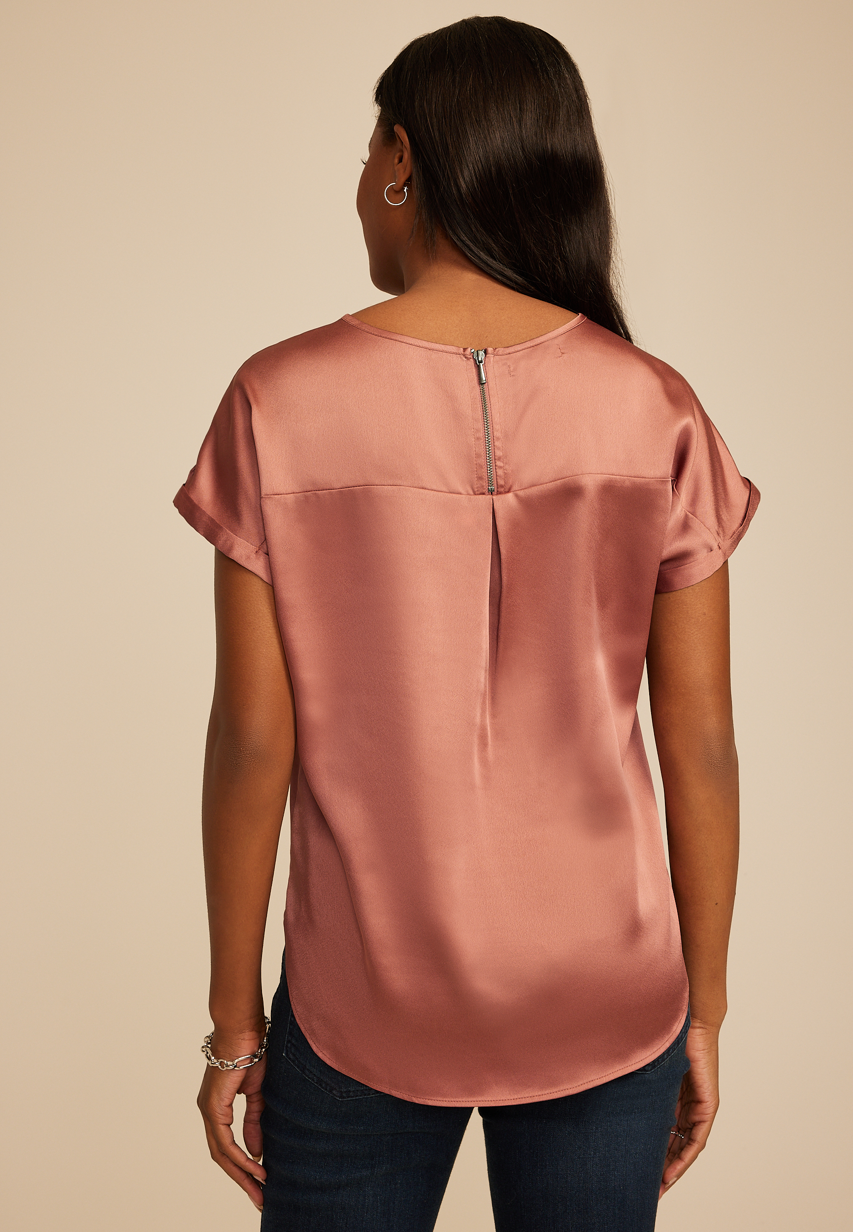Delton Satin Zipper Back Blouse, C6259, large