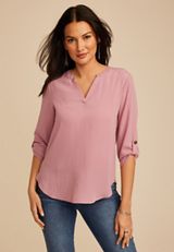 Atwood 3/4 Sleeve Popover Lilac Blouse, C158, small