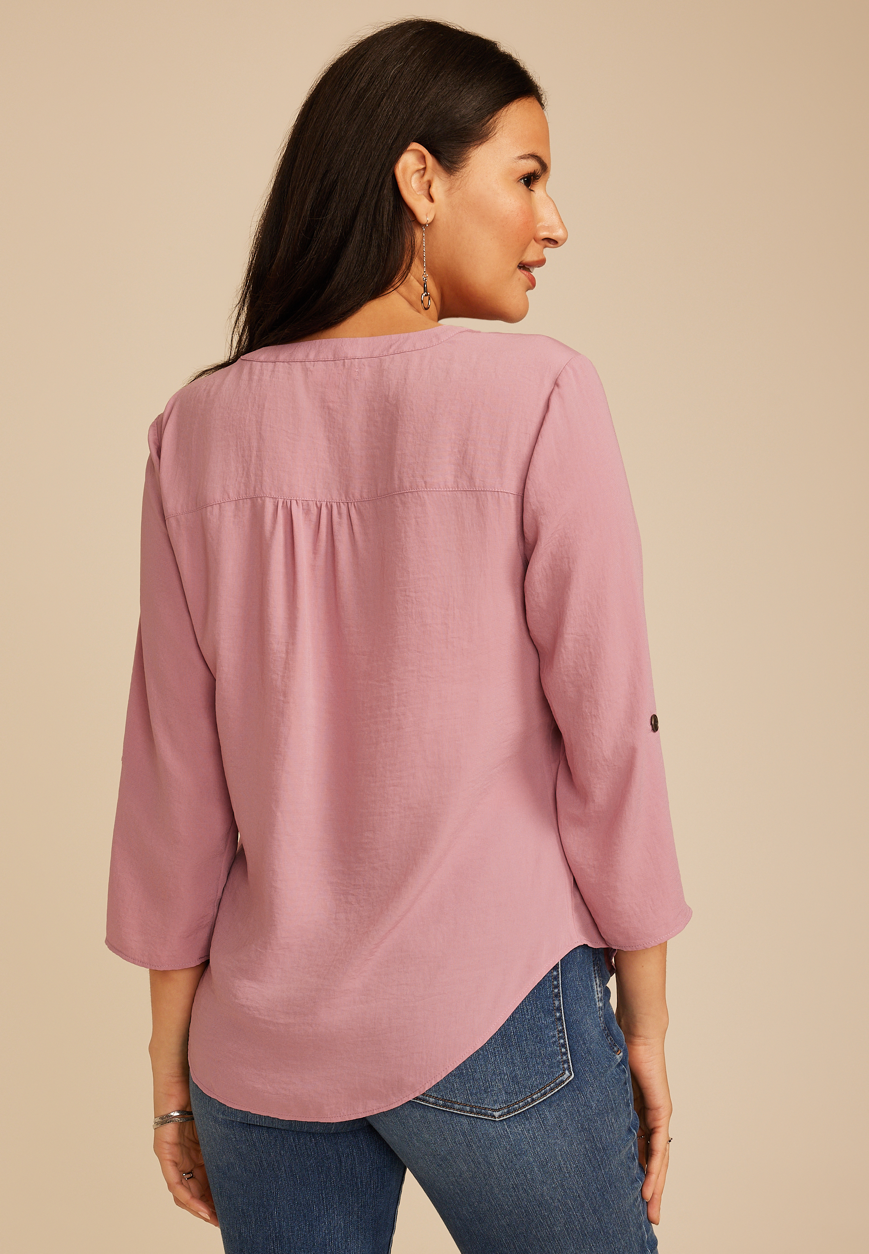 Atwood 3/4 Sleeve Popover Lilac Blouse, C158, large