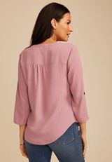 Atwood 3/4 Sleeve Popover Lilac Blouse, C158, small