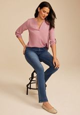 Atwood 3/4 Sleeve Popover Lilac Blouse, C158, small