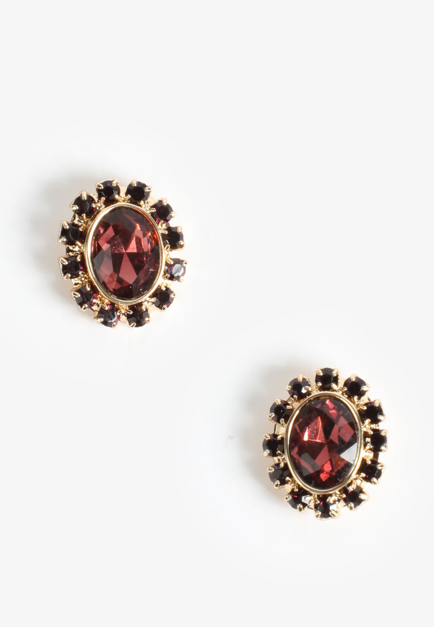 Faux Garnet Oval Stud Earrings