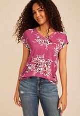 24/7 Berkley Pink Floral V Neck Short Sleeve Tee, C6234, small