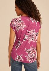 24/7 Berkley Pink Floral V Neck Short Sleeve Tee, C6234, small