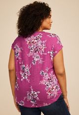 Plus Size 24/7 Berkley Pink Floral V Neck Short Sleeve Tee, MAGENTA HAZE COMBO, small