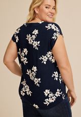 Plus Size 24/7 Magnolia Floral V Neck Tee, C1943, small