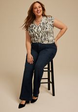 Plus Size 24/7 Magnolia Snake Print V Neck Tee, C1524, small
