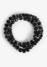 3 Pack Stackable Black Beaded Stretch Bracelet Set, BLACK, small