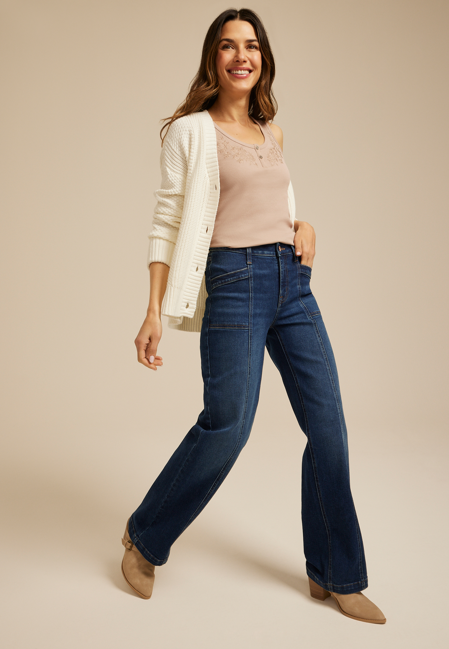 m jeans by maurices&trade; Dark High Rise Utility Pocket Seamed Wide Leg Jean