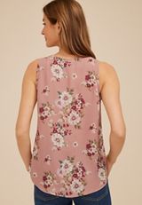 Pink Floral Lace Trim V Neck Tank Top, LIGHT PINK COMBO, small