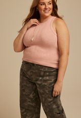 Plus Size 24/7 Variegated Ribbed Highline Tank Top, MISTY ROSE, small