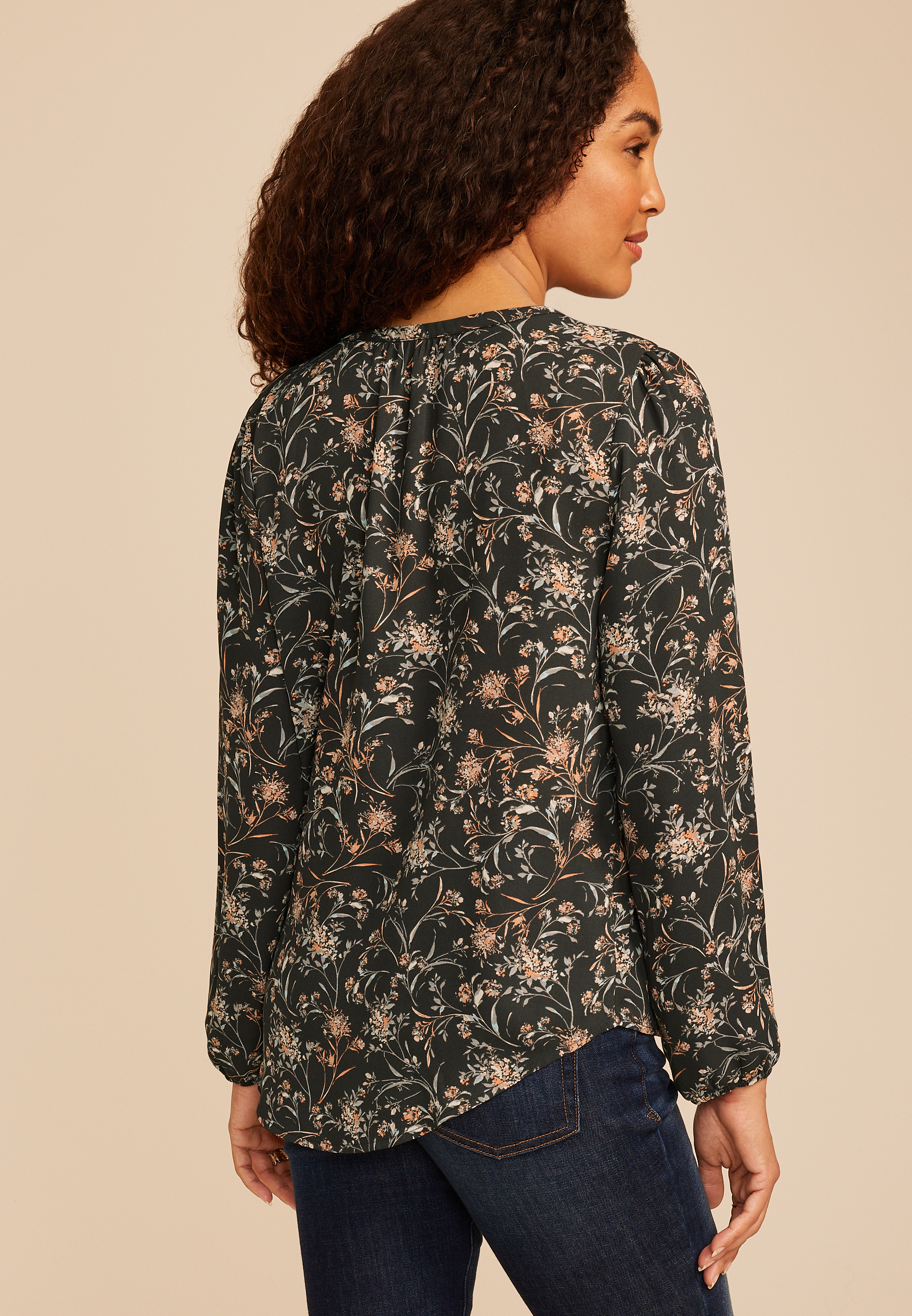 Floral V Neck Crochet Trim Blouse, C9765, large