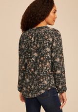 Floral V Neck Crochet Trim Blouse, C9765, small