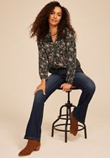 Floral V Neck Crochet Trim Blouse, C9765, small