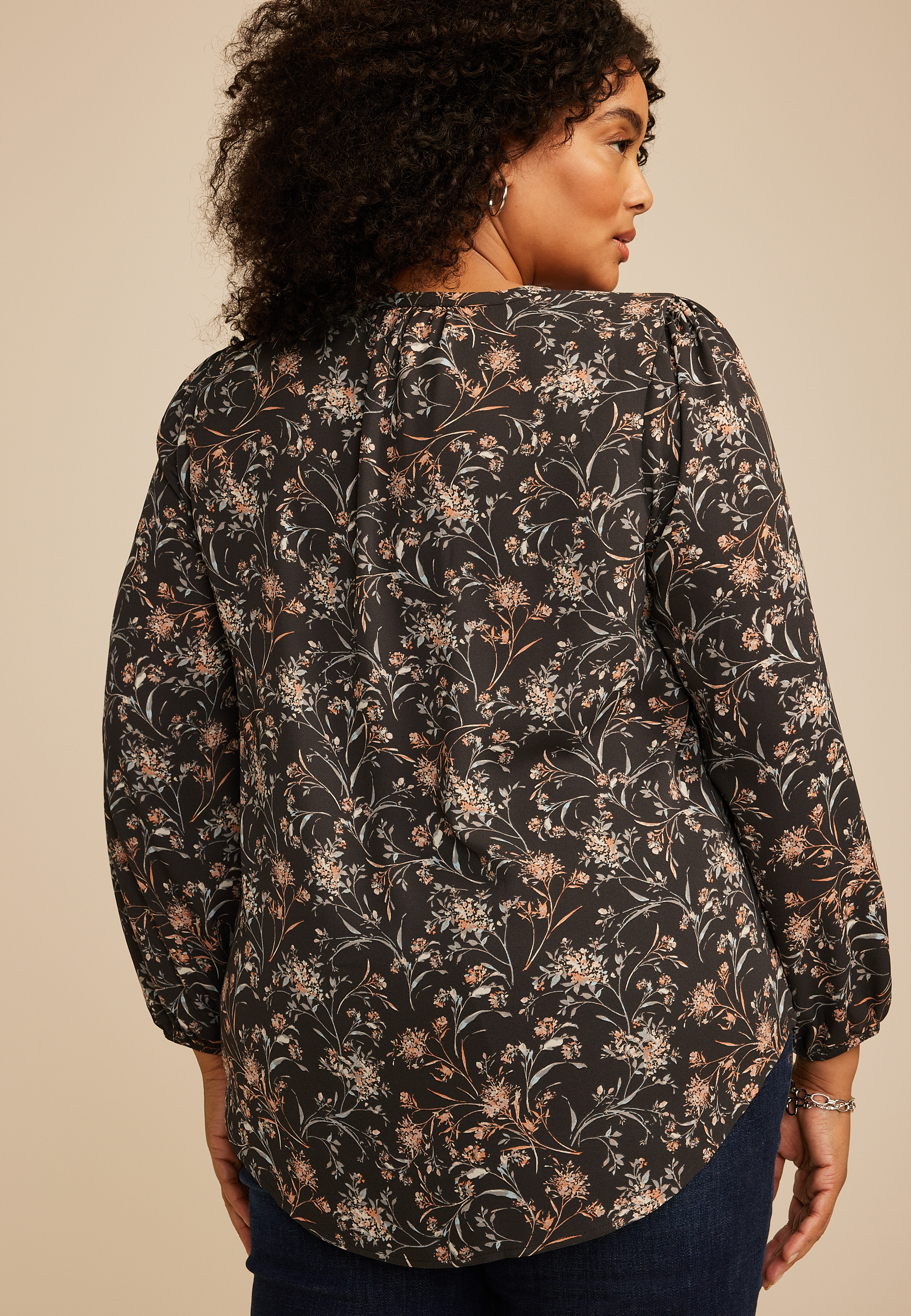 Plus Size Floral V Neck Crochet Trim Blouse, C9765, large