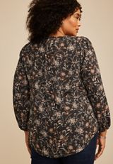 Plus Size Floral V Neck Crochet Trim Blouse, C9765, small