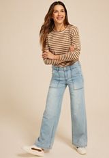 Mid Rise Soft Patch Pocket Wide Leg Jeans, C2806, small
