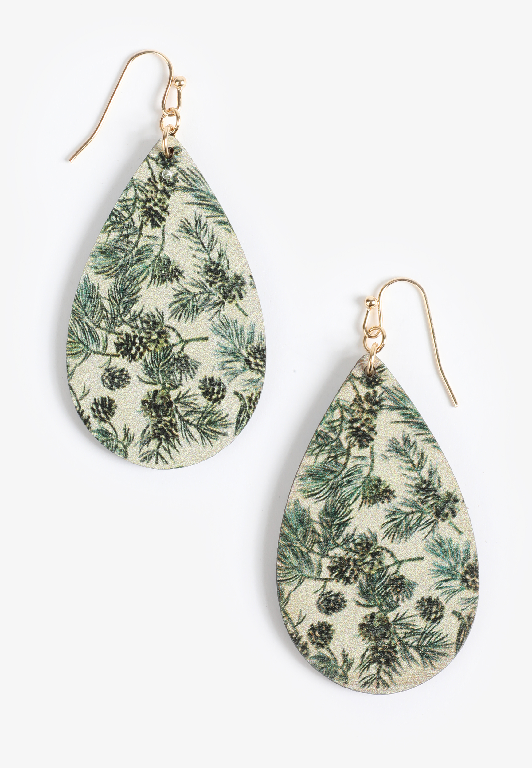 Wooden Watercolor Pinecone Teardrops Earrings