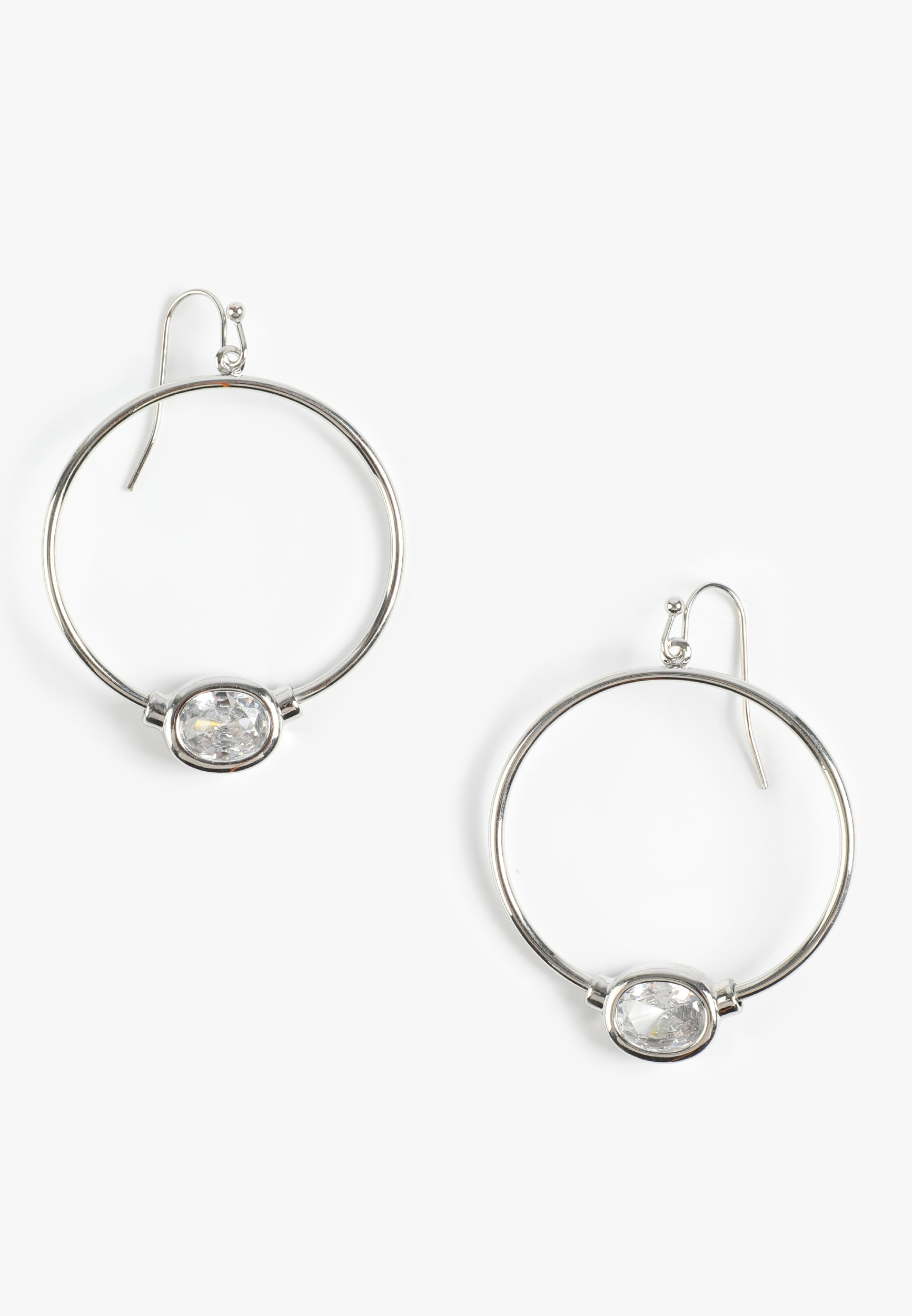 Silver Oval Stone Hoop Earrings