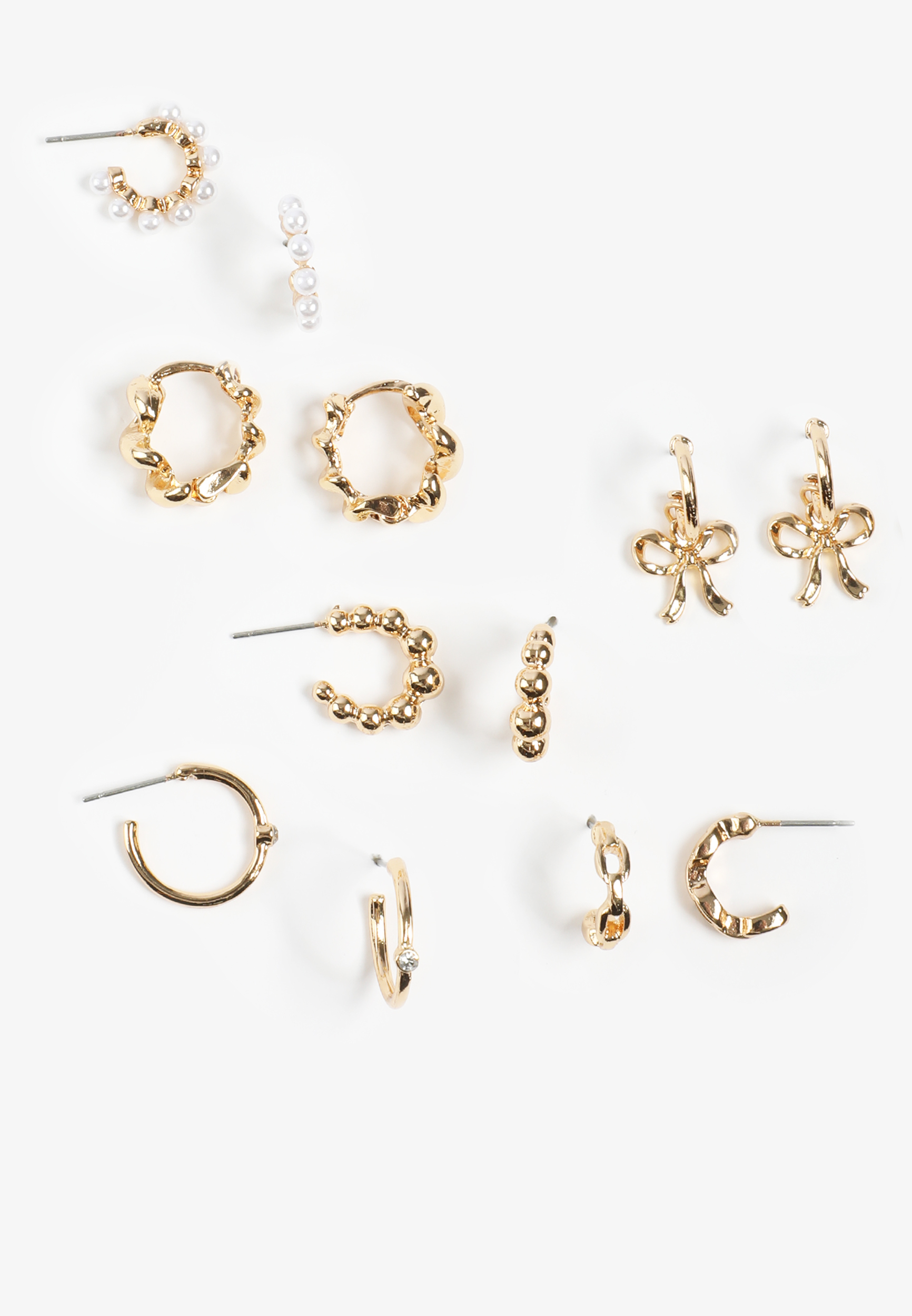 Gold Hoop And Faux Pearl Earring Set, GOLD, large