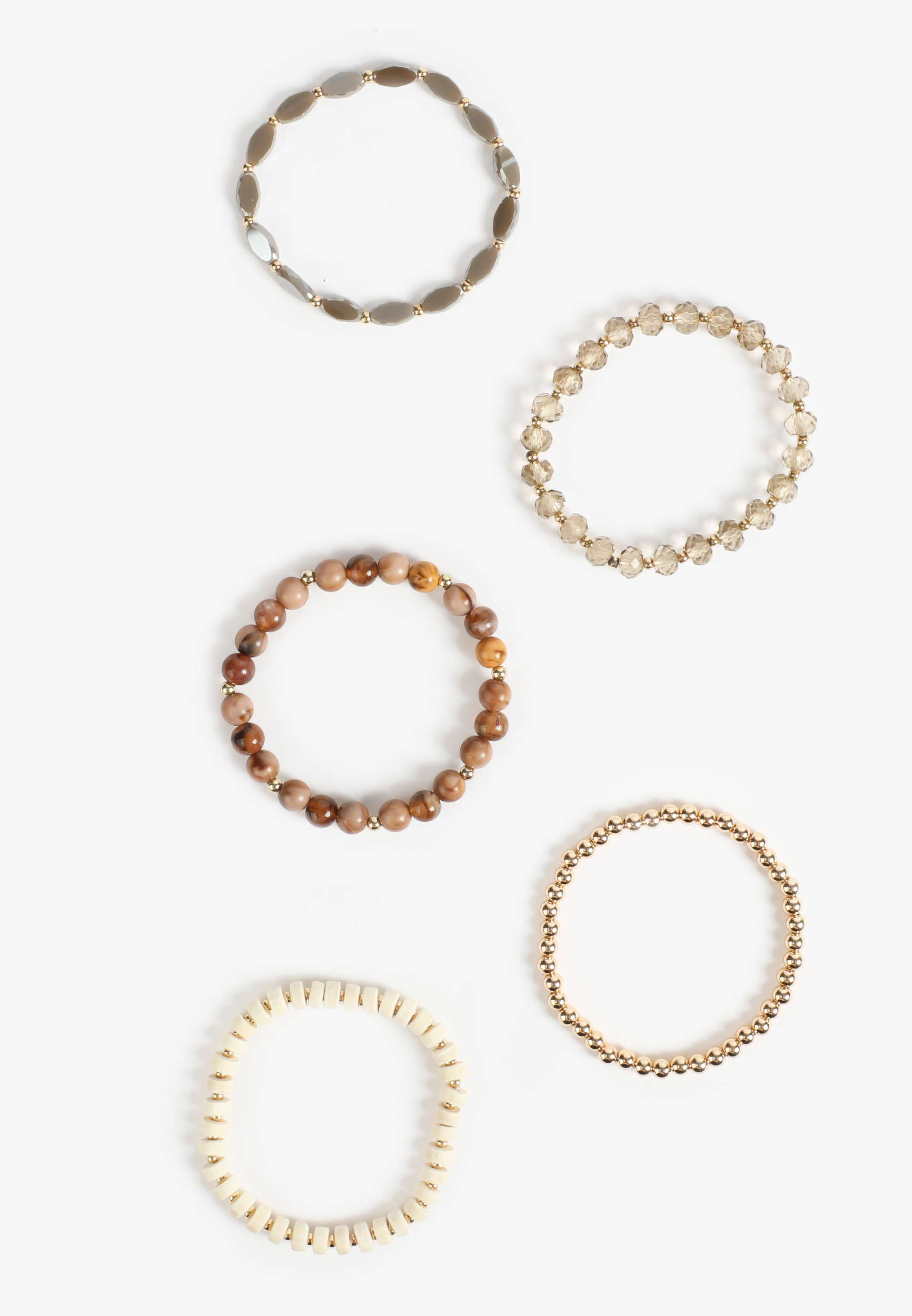 Neutral Beaded Stretch Bracelet Set, NATURAL COMBO, large