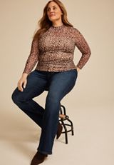 Plus Size Animal Mesh Mock Neck Blouse, C1524, small