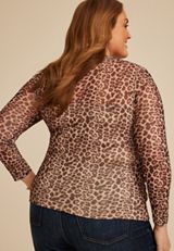 Plus Size Animal Mesh Mock Neck Blouse, C1524, small