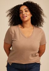 Plus Size 24/7 Dawson V Neck Tee, WOODSMOKE, small