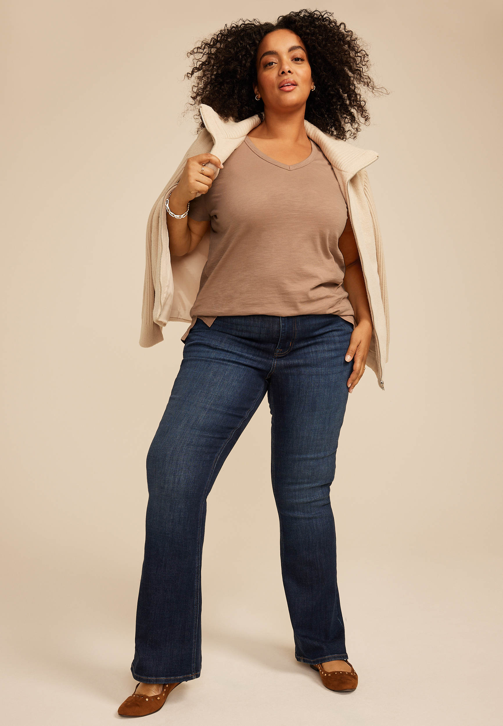 Plus Size 24/7 Dawson V Neck Tee, WOODSMOKE, large