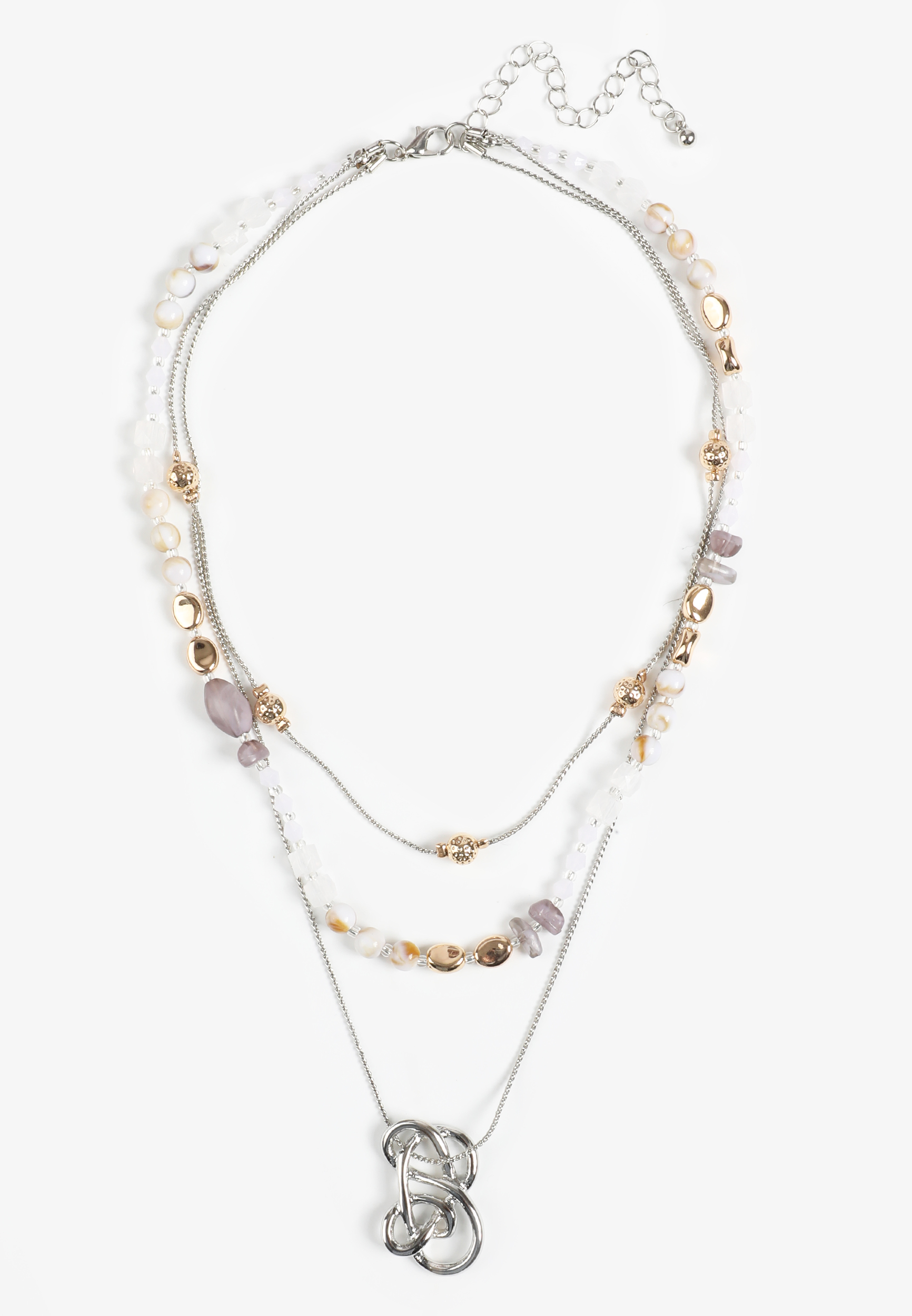 Triple Layer Beaded Knot Pendant Necklace Set, C2704, large
